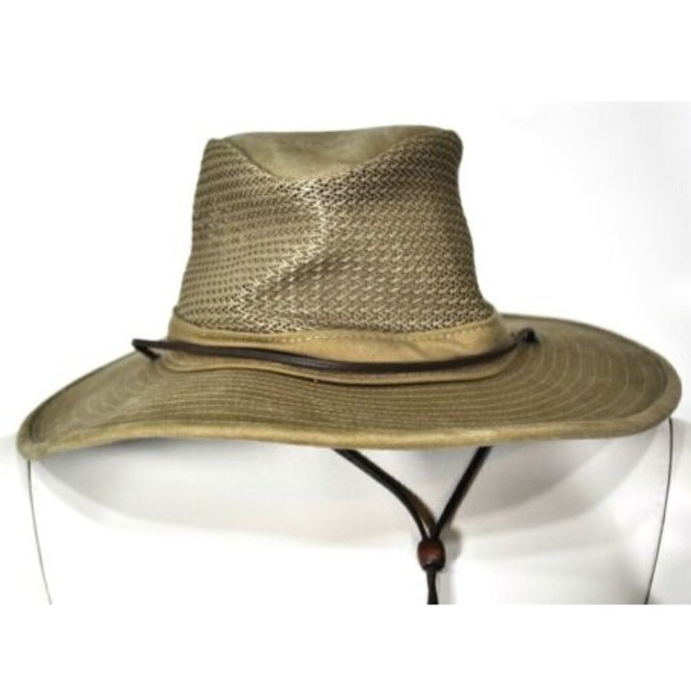 HENSCHEL Aussie SAFARI CRUSHABLE MESH‎ TAN LIGHTWEIGHT Canvas HAT Sz S USA EUC